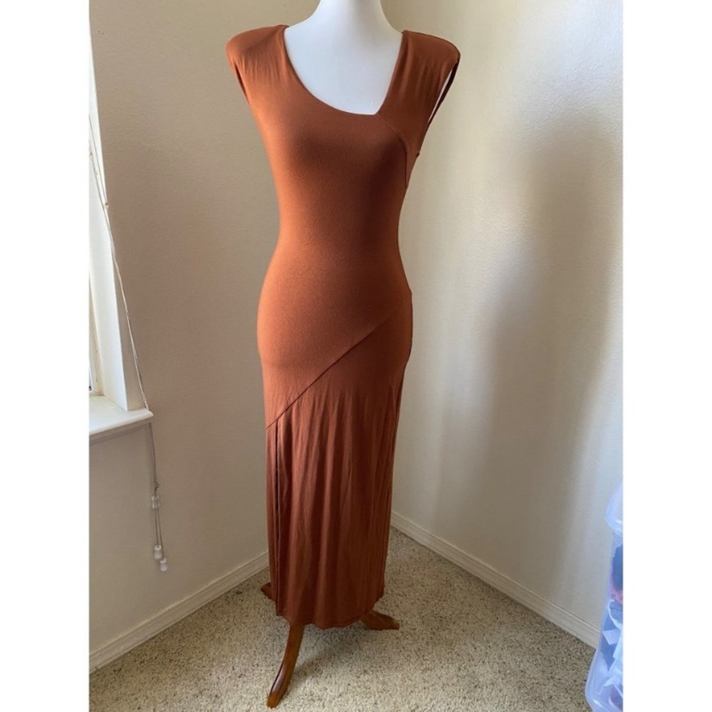 GOOD AMERICAN Womens Brown Asymmetrical Neck Midi Dress Size 1 Bodycon